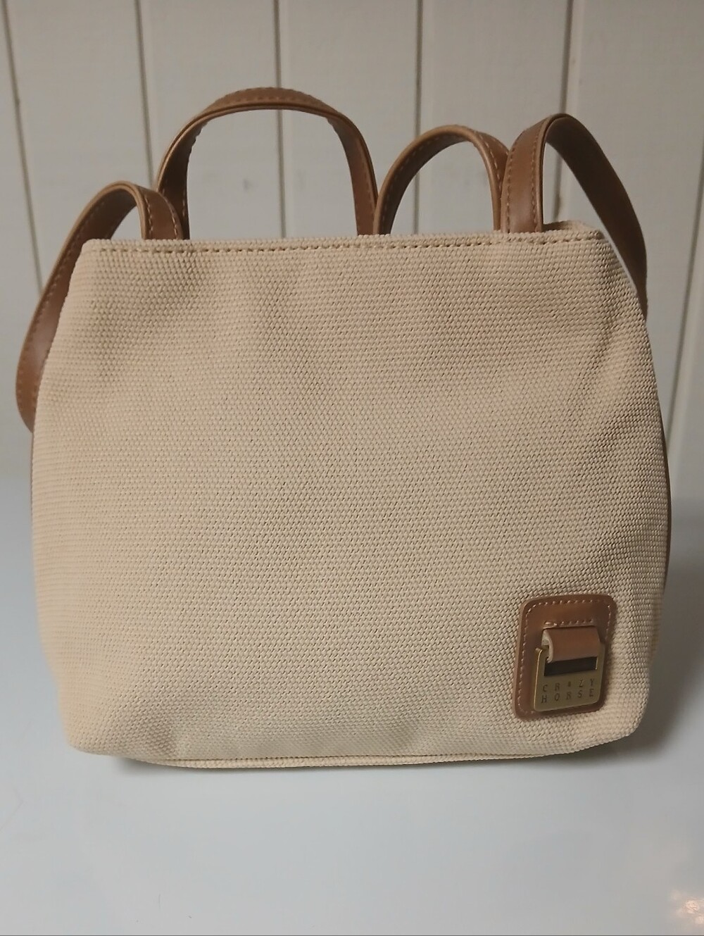 Liz Clairborne Neutral Canvas Tote with Tan Leather Trim